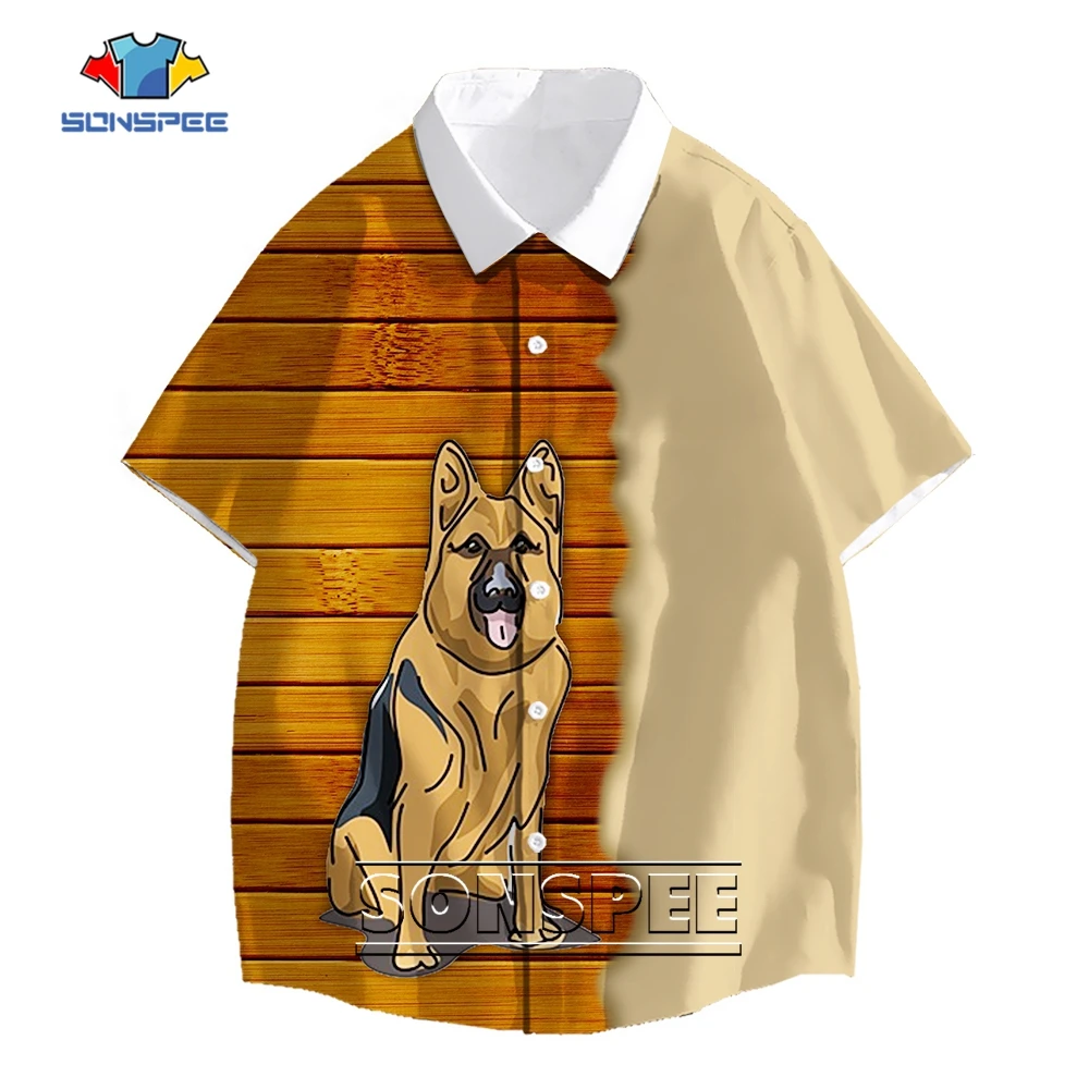 SONSPEE New Shepherd Dog 3D Print Hip Hop Hawaiian Shirt Men Women Cartoon Cute Pet Graphic Oversize Shirt Short Sleeve Blousers