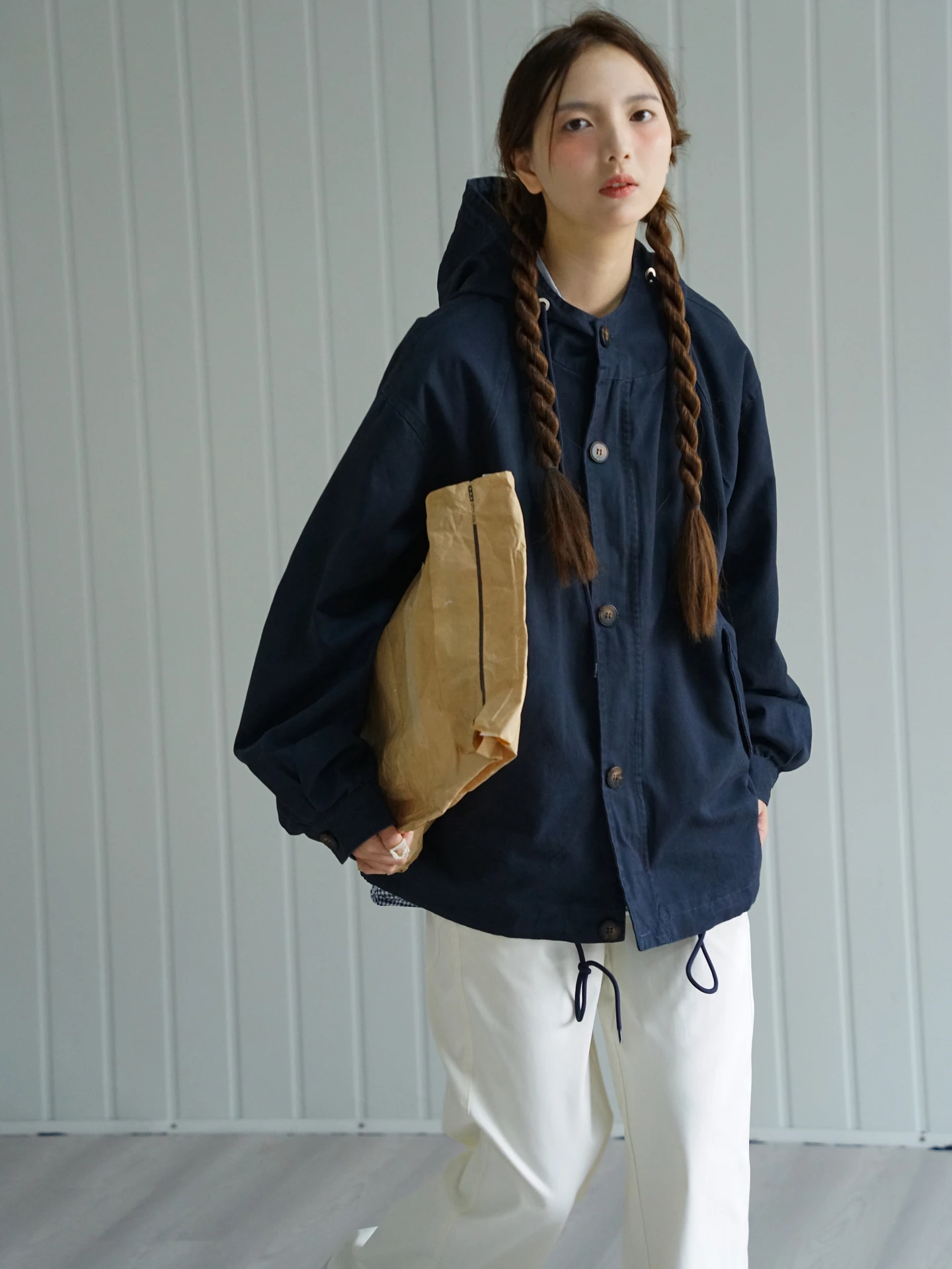 

Cleanfit Simple Deep Blue Jaet ex Casual Hooded Cotton Top Vintage Leisure Outerwear for Men And Women