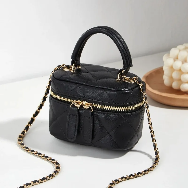 

Women’s Korean Style Fashion Mini Top Handle Bag - PU Leather Quilted Design, Chain Strap, Multi - Color for Casual & Party