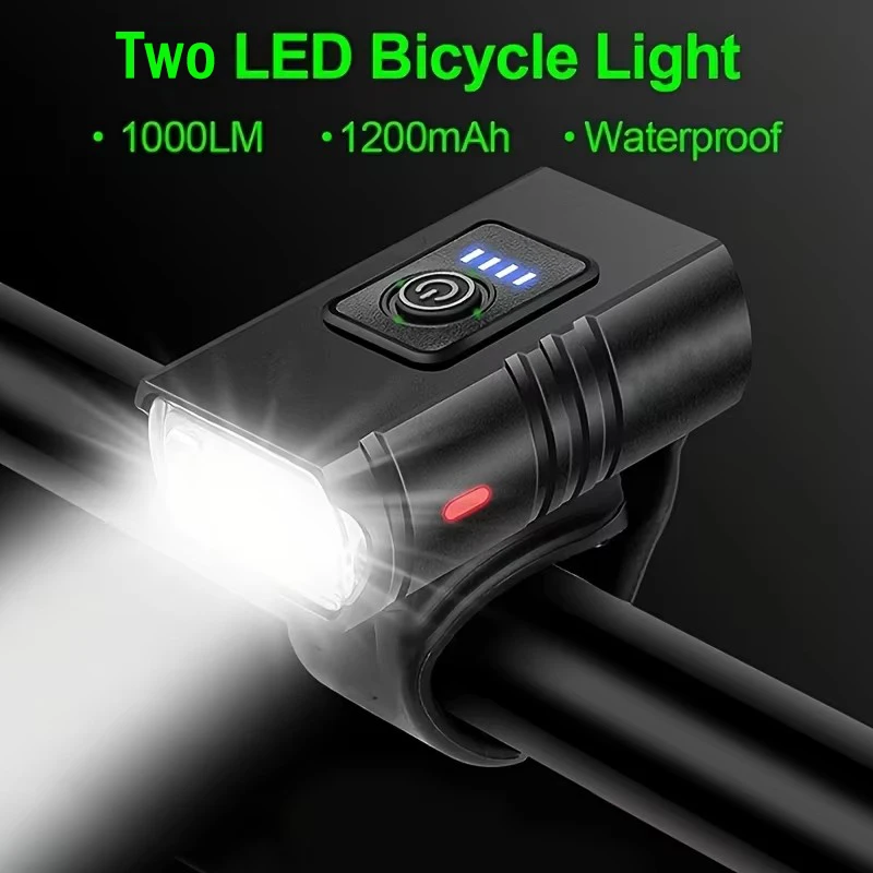 1000LM Bike Light 2 LED USB Rechargeable Bicycle Lights 6 Modes MTB Flashlight Bicycle Headlight for Cycling Bicycle Front Lamp