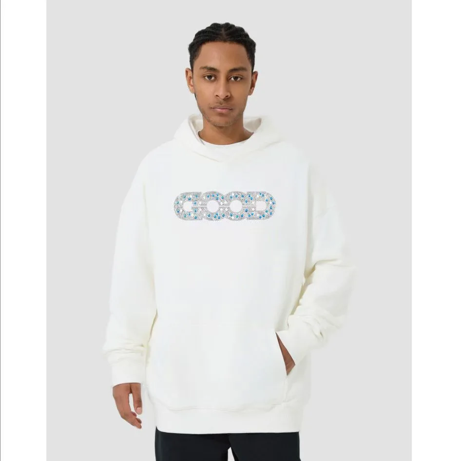 プレミアム品質の良質な新品、青がかったラインストーン付きフーディースウェットシャツ、カジュアルな秋冬ユニセックストップス