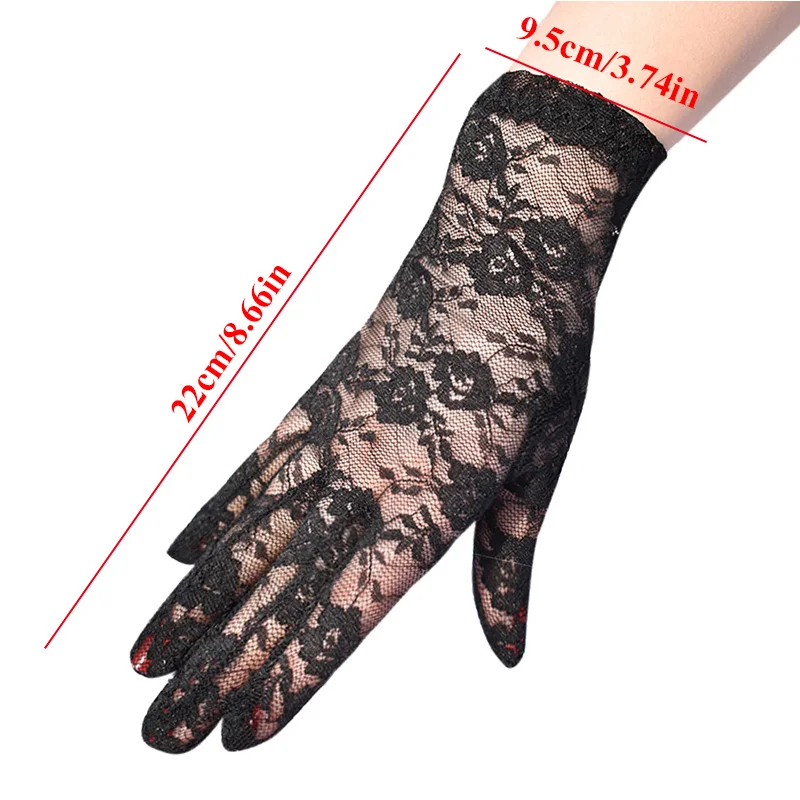 1Pair Sexy Lace Driving Gloves Women Summer Uv-proof Breathable Sunscreen Full Fingers Mitten Vintage Floral Wedding Party Glove