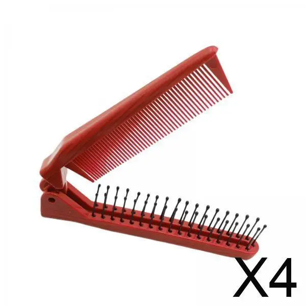 

4xPocket Hair Comb for Detangling Travel Foldable Brush for Trip Car Women Men red