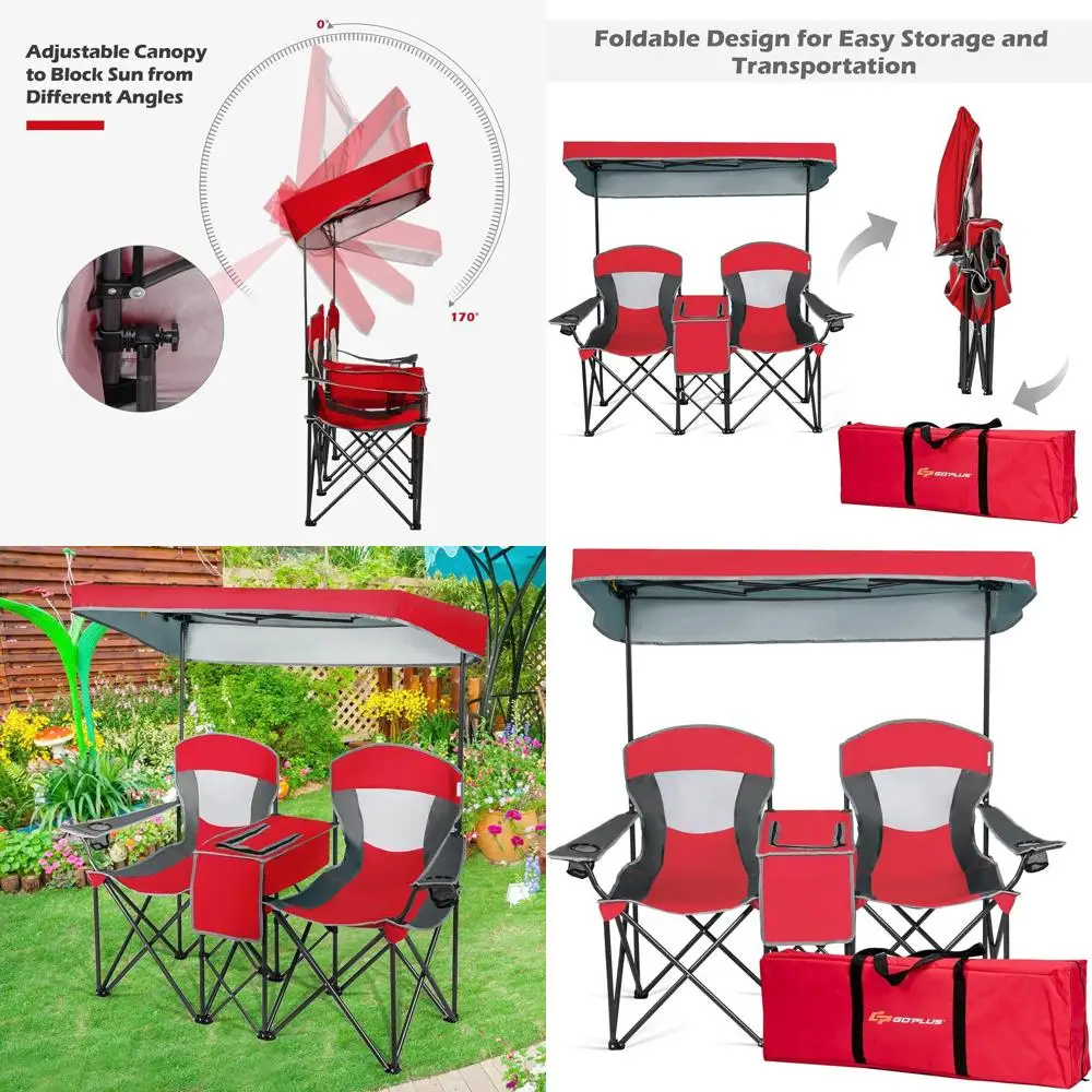 

Портативное складное пляжное кресло с навесом, уличное кресло для кемпинга с тентом и держателем для напитков, идеально подходит для путешествий, походов и отдыха на природе.