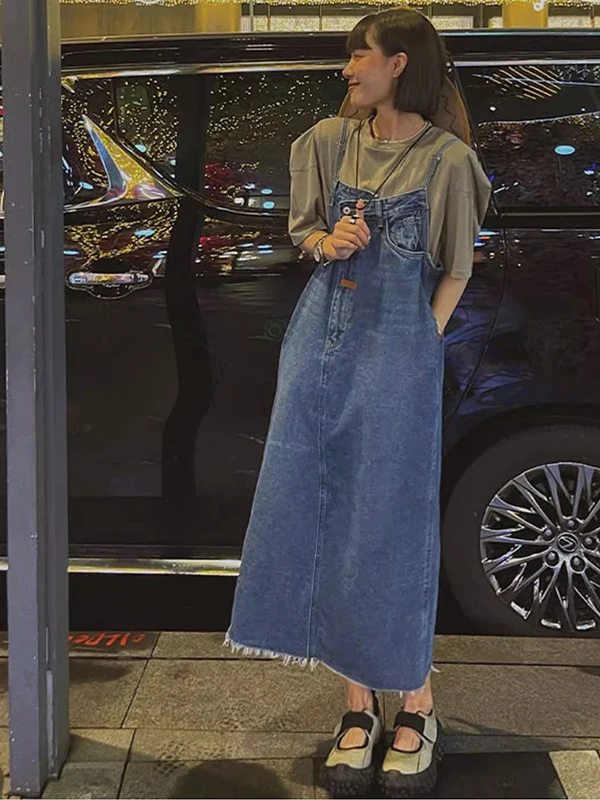 Abnehmen Effektiv Midi Länge Denim Overalls frauen Frühling Herbst Neue Sle Hohe Taille A-Line Dr Koreanische Sle