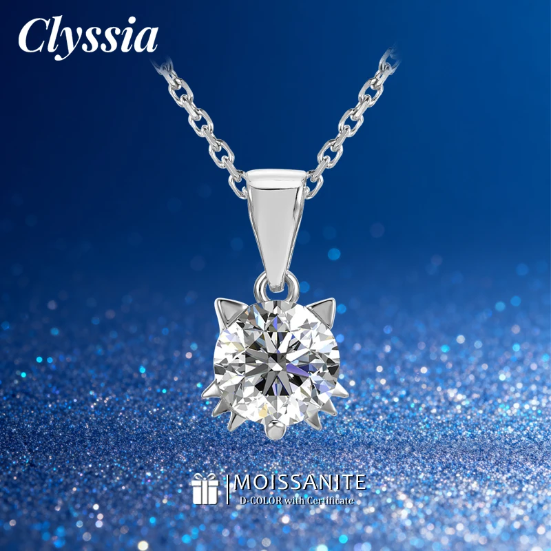 

CLYSSIA 1 Carat Real Moissanite Pendant Necklace for Women 4 Prong 100% 925 Sterling Silver Wedding Party Bridal Fine Jewelry