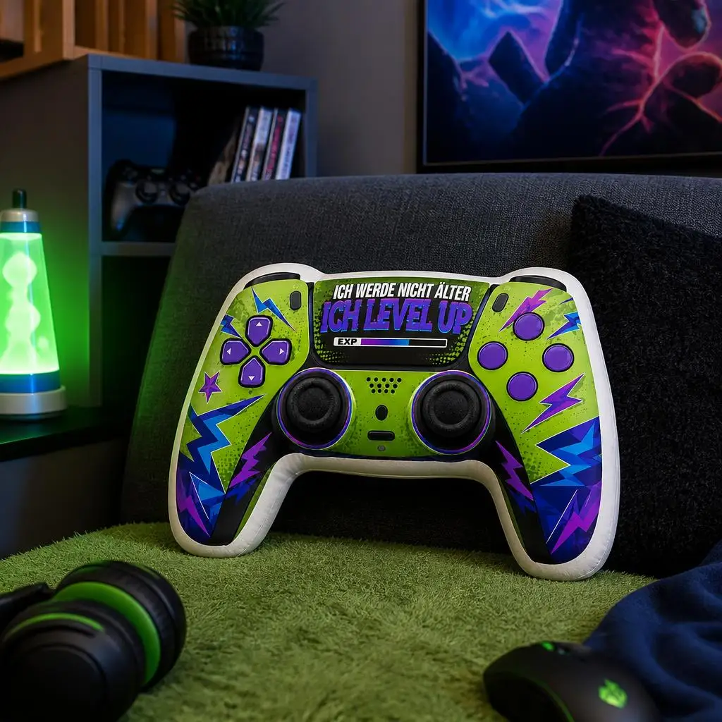 Level Up Aging Gamer Exp Neon Lightning Plush Pillow Cushion Irregular Stuffed Throw Pillow Home Decor Gift Sofa Bed