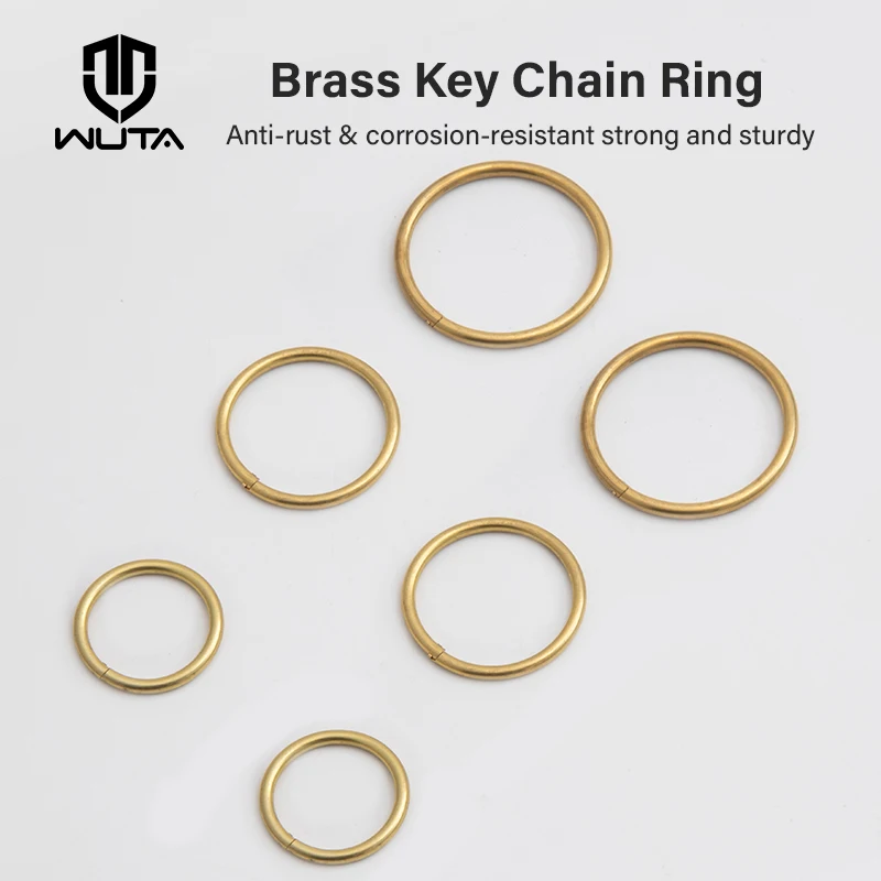 WUTA 2Pcs Solid Brass Key Holder Rings Hook Hardware Split Ring (Never Fade) Round Key Holder Leather Craft DIY Accessories