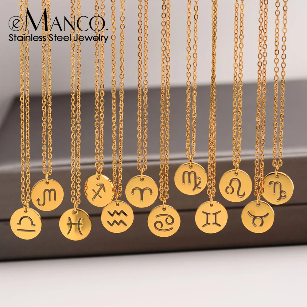 EMANCO Women's 12 Zodiac Golden Pendant Necklace Aries Leo 12 Astrology Jewelry Children Gift Wholesale Dropshipping
