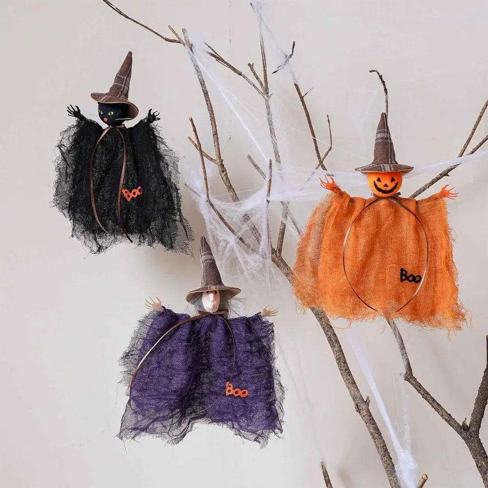 Lightweight Witch Figurine for Parties Halloween Witch Doll Ornaments Spooky Cat Pumpkin Decorations Hanging Witch Doll for Tree
