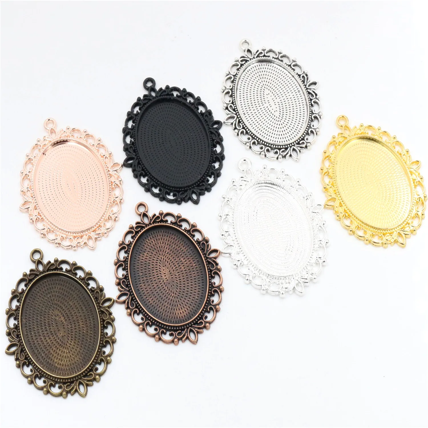 Nowa moda 5 sztuk/partia Fit 30x40mm wewnętrzny rozmiar Cameo Cabochon 7 kolory Plated Cabochon baza ustawienie Charms wisiorek