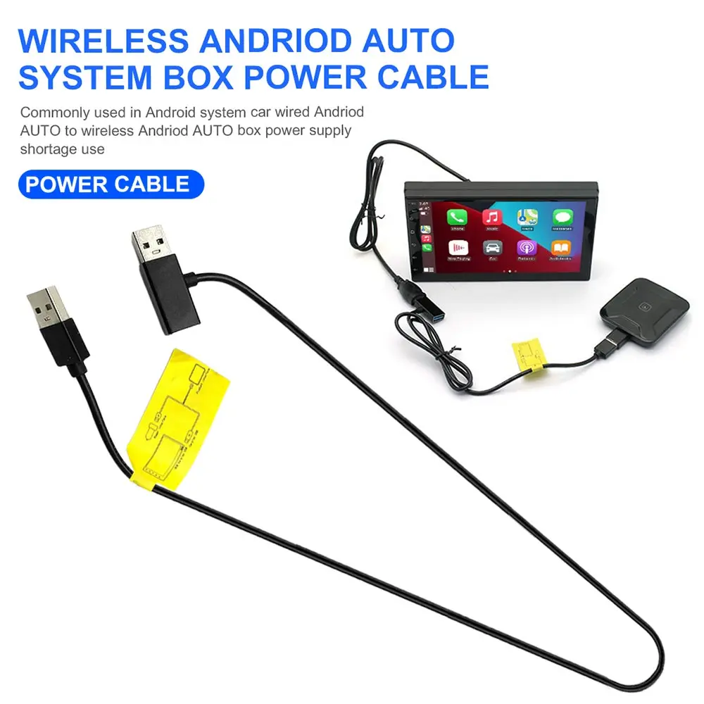 2/1pcs 12V Two-Point Line Prevent Restart Wireless CarPlay Android Auto Power Supply Cable High Speed Car Adapter Cord USB Port