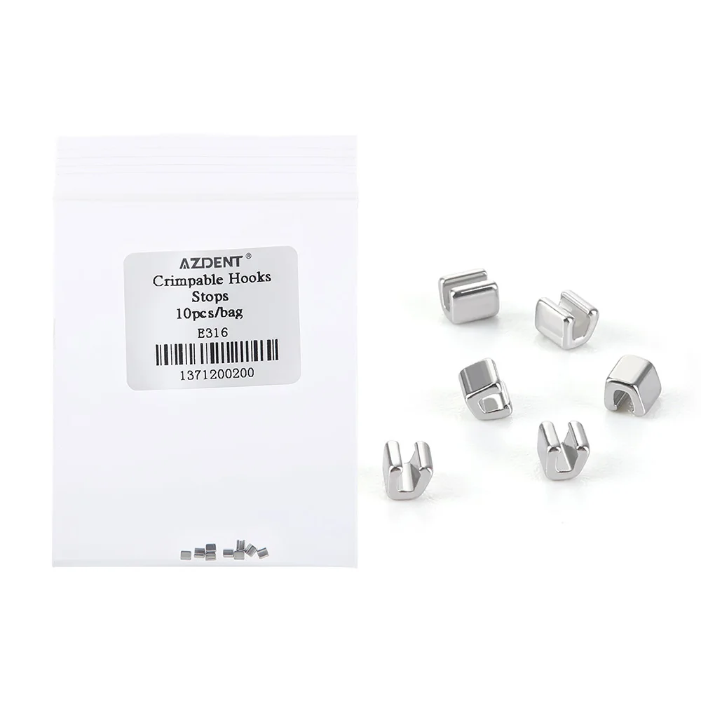 AZDENT 5 Packungen zahnärztliche kieferorthopädische Crimp-Haken, Größe lang, kurzer Anschlag, 10 Stück/Packung, Edelstahl, befestigt am Bogen – Detail 1
