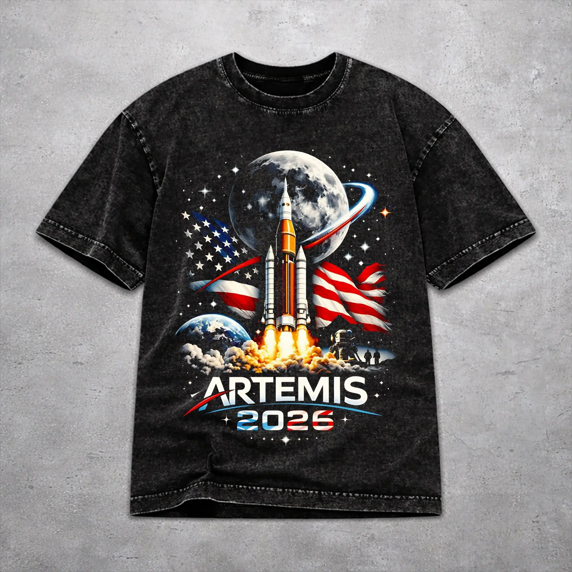 Harajuku Artemis II Mission To The Moon 2026 Artemis 2  Merch T-Shirts for Men Women  Washed Cotton Tee Shirt Clothing