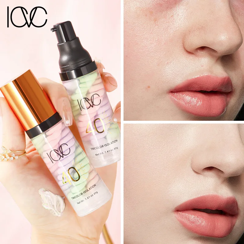 Tri color isolation cream, pre cream, base makeup, smooth and moisturizing without sticking powder