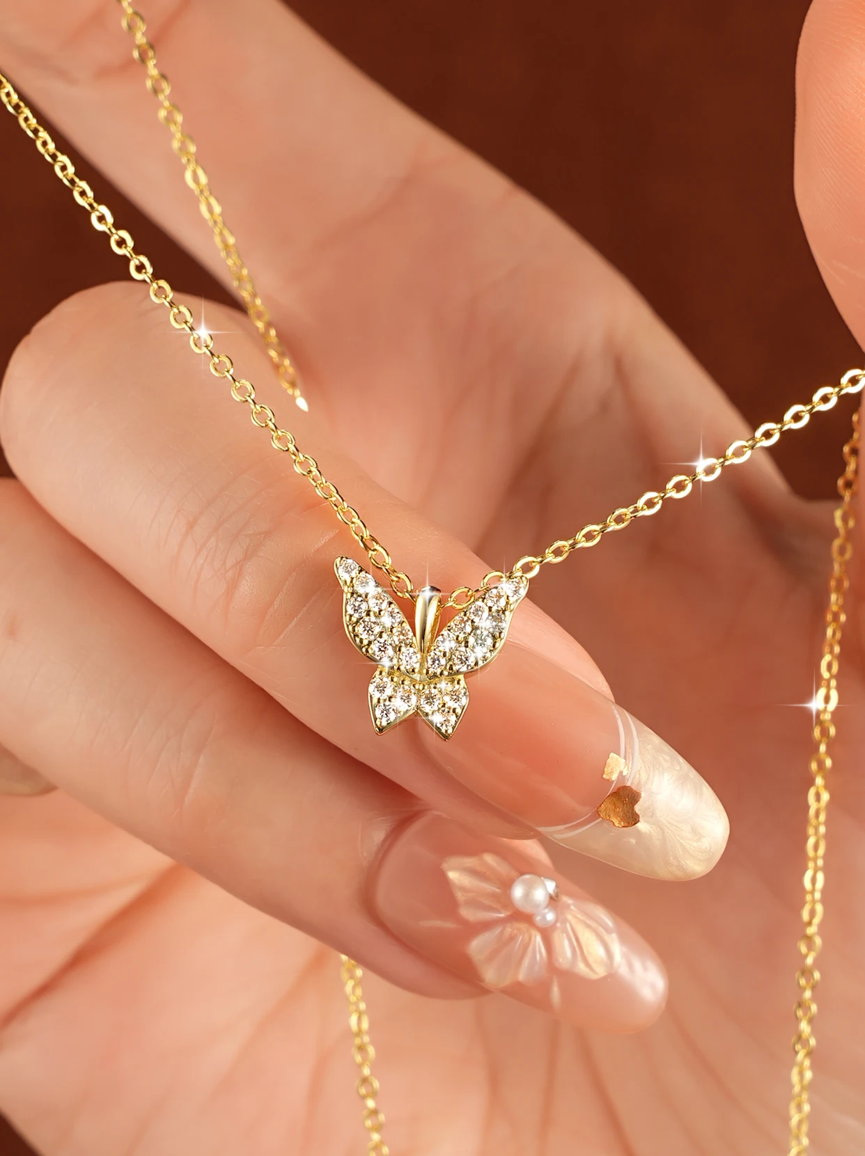 

Anziw 1.5mm D Color VVS1 Moissanite Diamond Necklace Female Jewelry 14K Gold Filled Butterfly Charm Necklace Fine Jewelry Gift