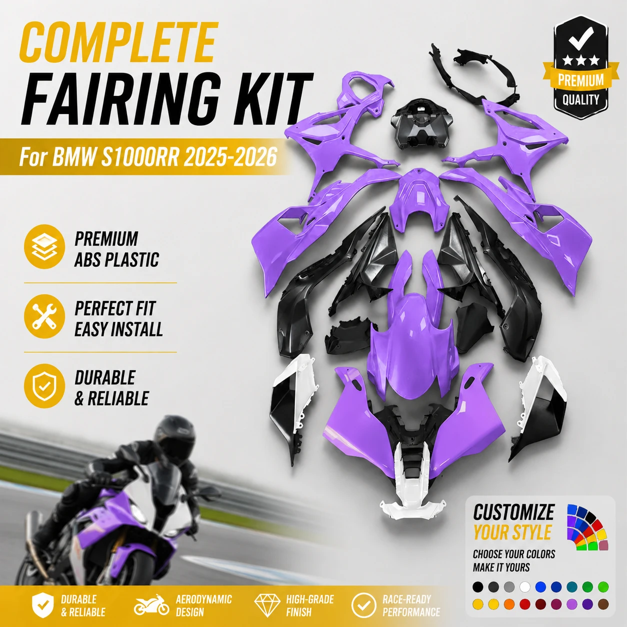 Custom Purple Fairings for 2025 2026 S1000 RR Motorcycle Replacement Kit Bodywork Restoration ABS Plastic Injection Mold Shell