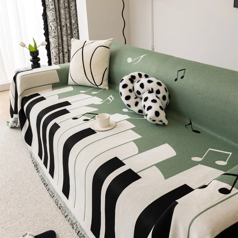 쇼파커버 Piano Key Sofa Cover Sofa Towel Chenille Couch Cover Pet Mat 2024 Living Room Musical note Sofa Slipcover Throw Blanket