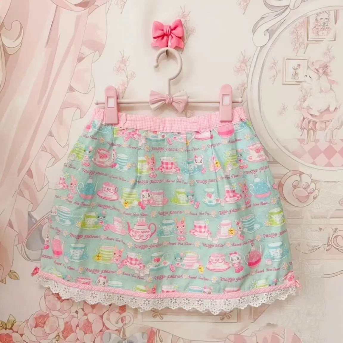 Spring New Fairycore Y2k Skirt 2026 Faldas Mujer De Mode Japanese Cute Cartoon Mp Printed Lace Ruffle Edge Sweet Girl Skirts