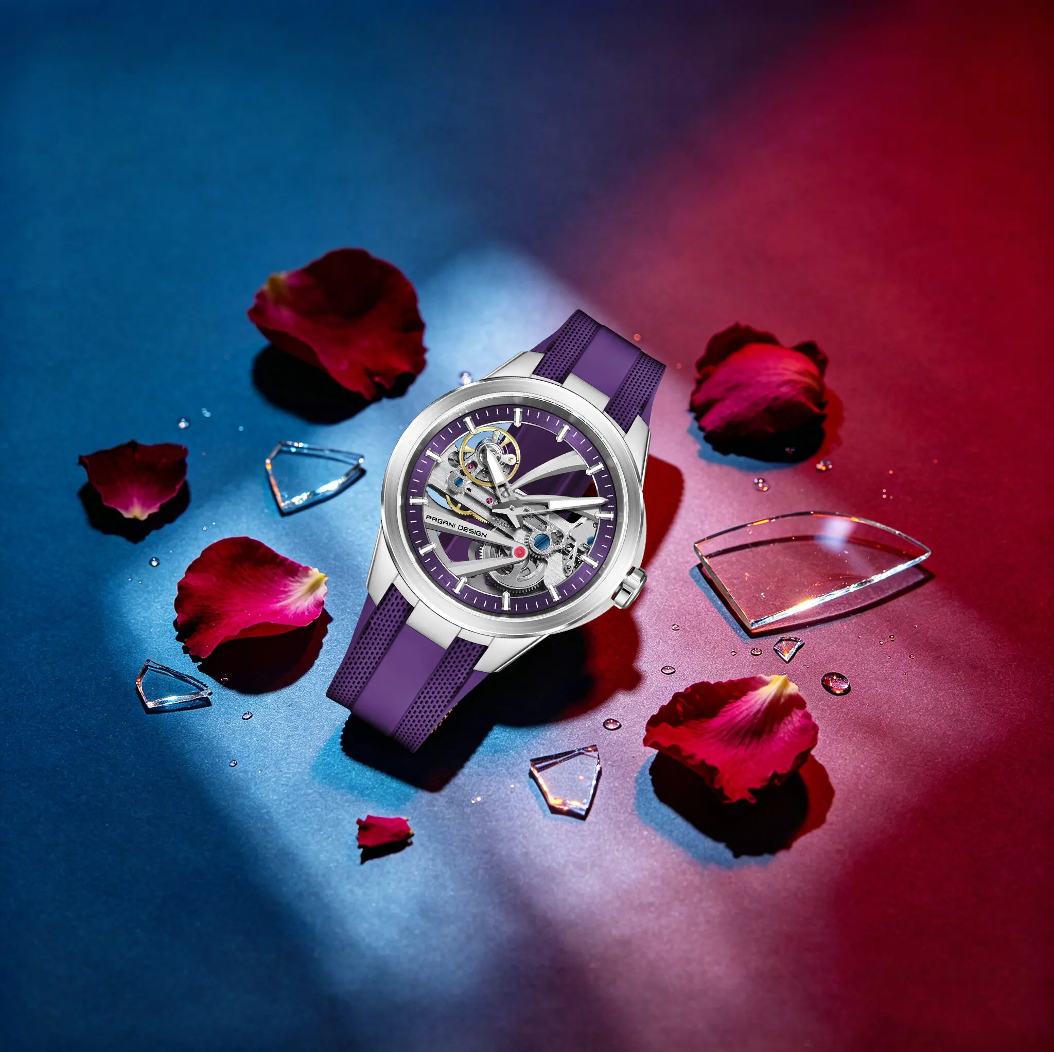 PAGANI DESIGN Business Trend Men Hollow Mechanical Watches Rubber Sapphire AR Perspective Movement Waterproof Watch Reloj Hombre