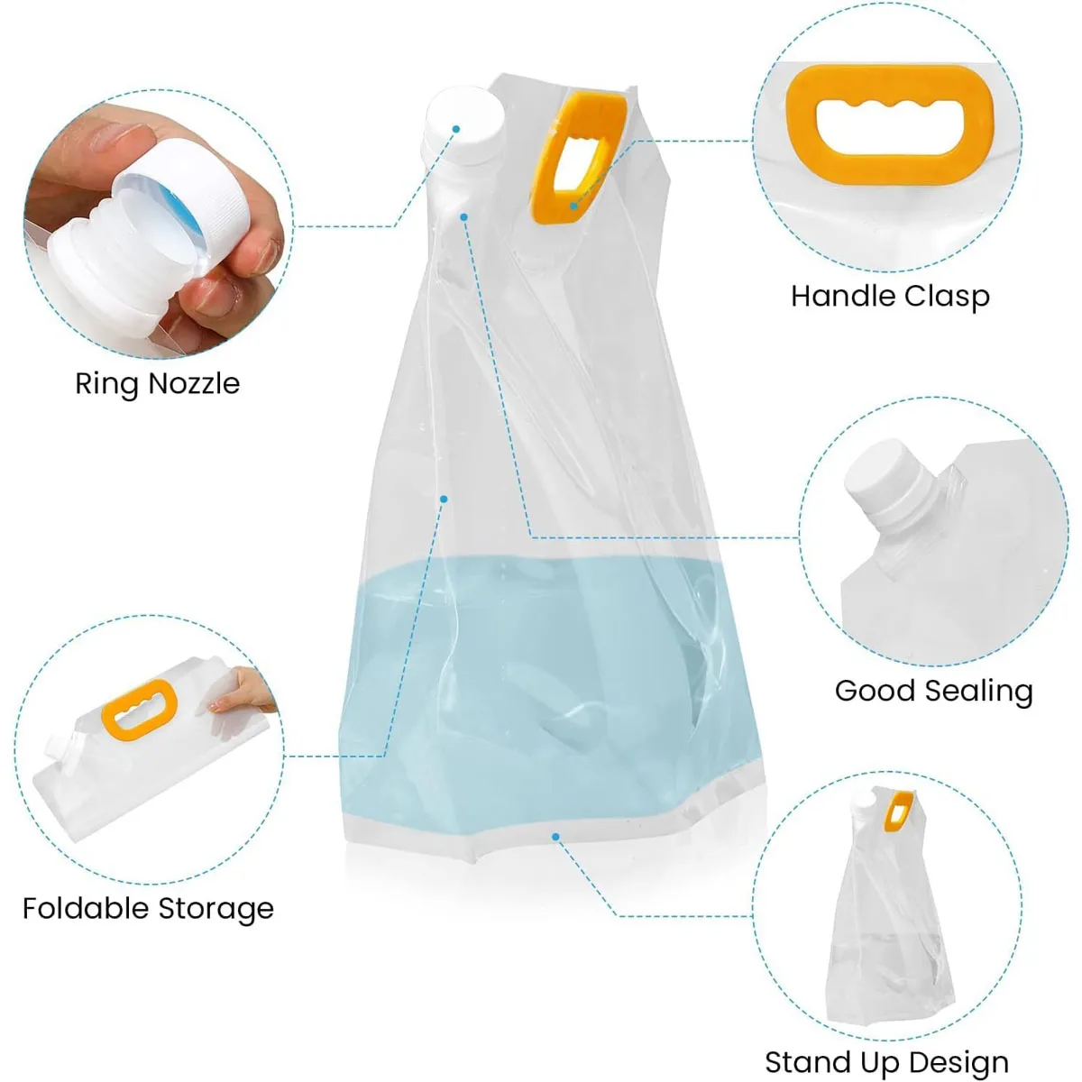 5L Tragbarer Wasserbeutel, faltbarer Eimer, Aufbewahrung, Wasserbehälter, Krug, Flaschentasche, Outdoor-Sport, Reisen, Camping, Zubehör mit Griff – Detail 1