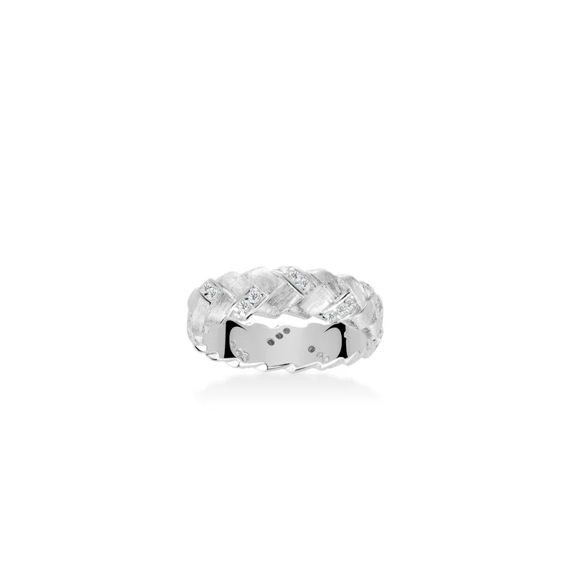 

Bellux 925 Silver Gold Plated Synthetic Zircon Silver Brushed X Shaped Cross Woven White Diamond Ring