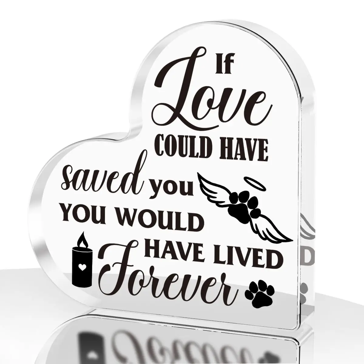 Pet Cat Dog Paw Print Acrylic Heart Plaque Sympathy Gift for Loss of Cats Dogs Bereavement Condolence Gifts Keepsake Desk Decor