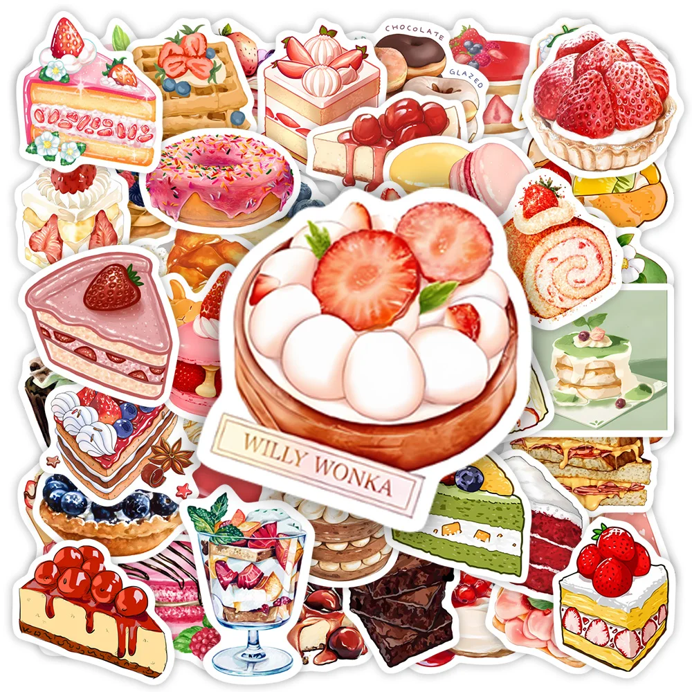 Dessert Cake Stickers Baking Strawberry Fruit Pie DIY Toy Decorative Decal for Phone Luggage Laptop Bottles Scrapbook Waterproof