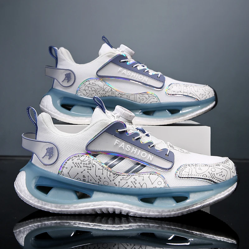 

Новая летняя сетчатая дышащая уличная спортивная обувь для мужчин, модные и повседневные кроссовки с вращающейся пряжкой для мужчин