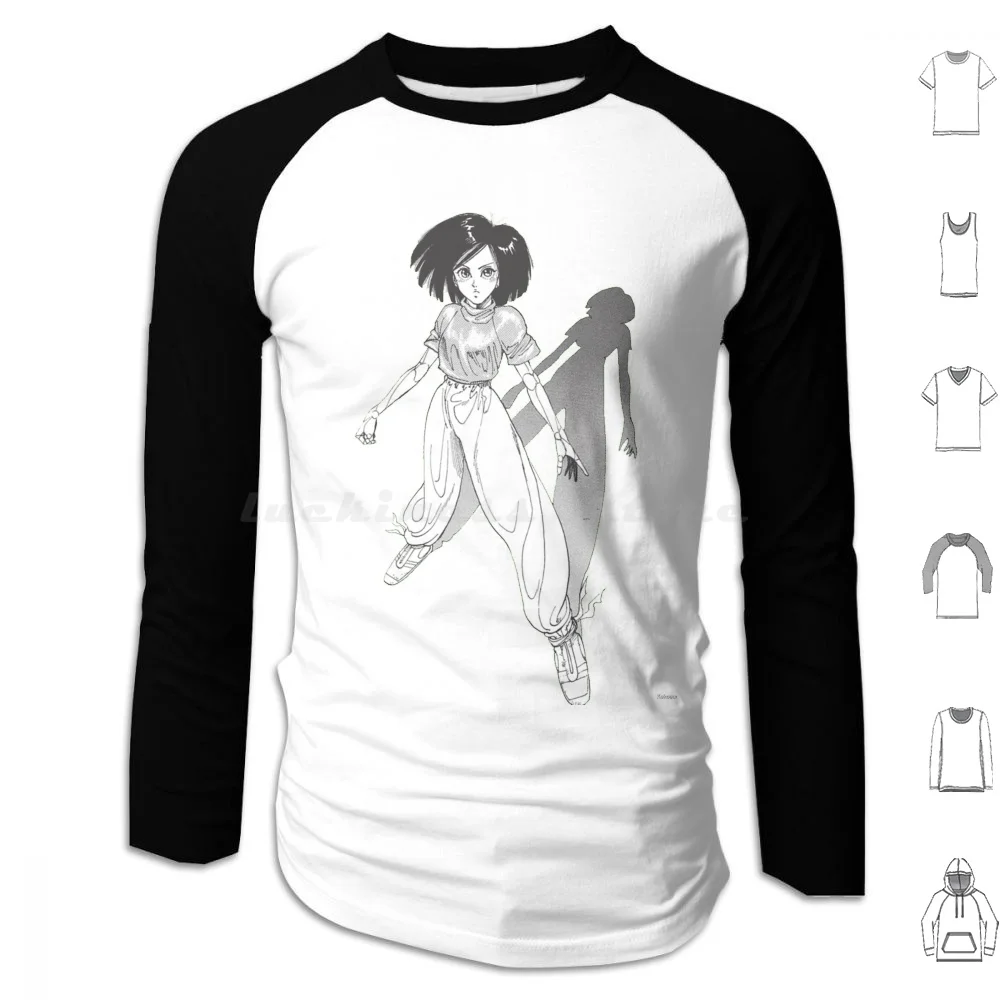 Gunnm-An Angel Of Rust Hoodie Cotton Long Sleeve Gunnm Gally Alita Alita Battle Angel Manga Anime Black And White