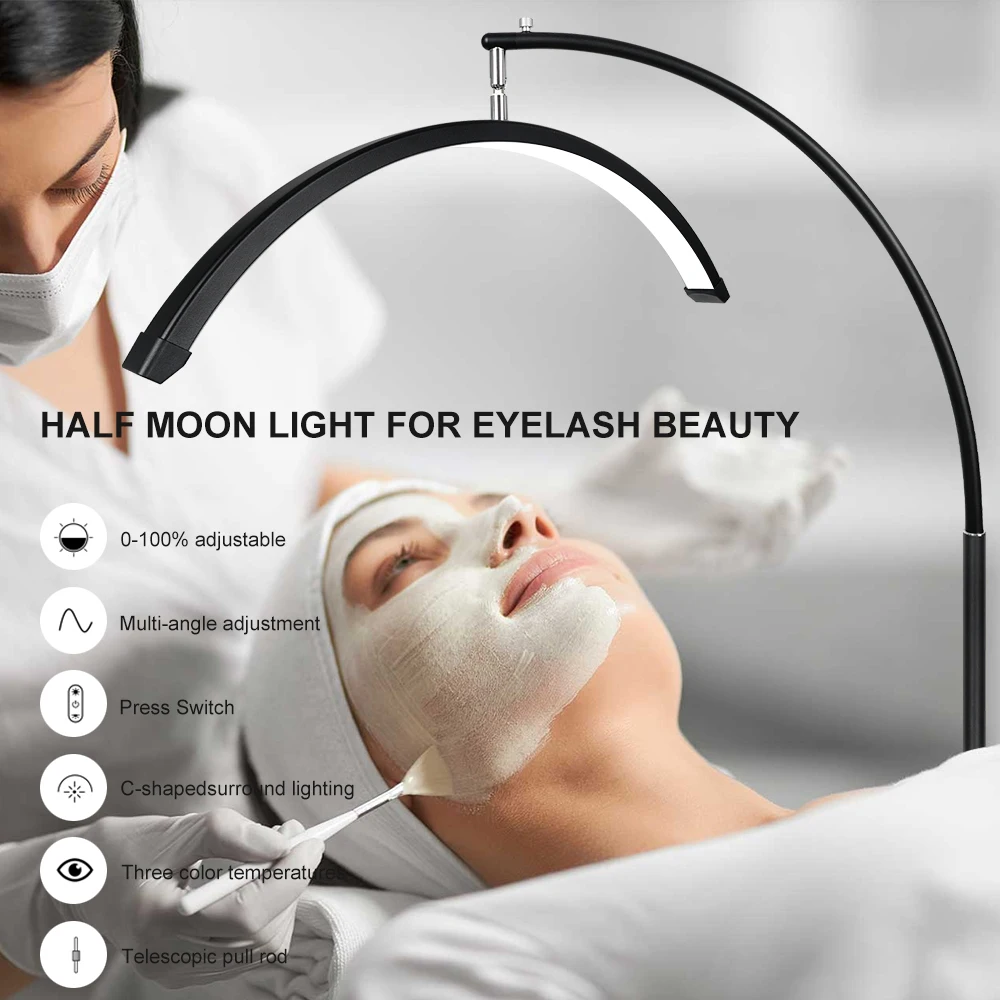 23" 36 W dimmbare Wimpernlampe, drehbares Halbmondlicht, Lash Tech, verstellbares LED-Wimpernlicht, Kosmetikerinnenlicht mit Telefonhalter – Detail 2