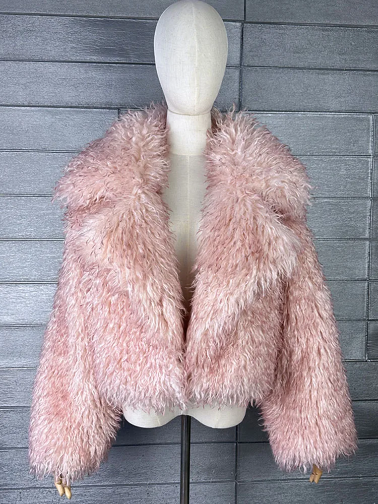 

ZADORIN 2025 Winter Clothes Woman Lapel Mongolian Fur Coat Designer Clothing Fluffy Faux Fur Coats Jackets Plush Fur Faux Coat