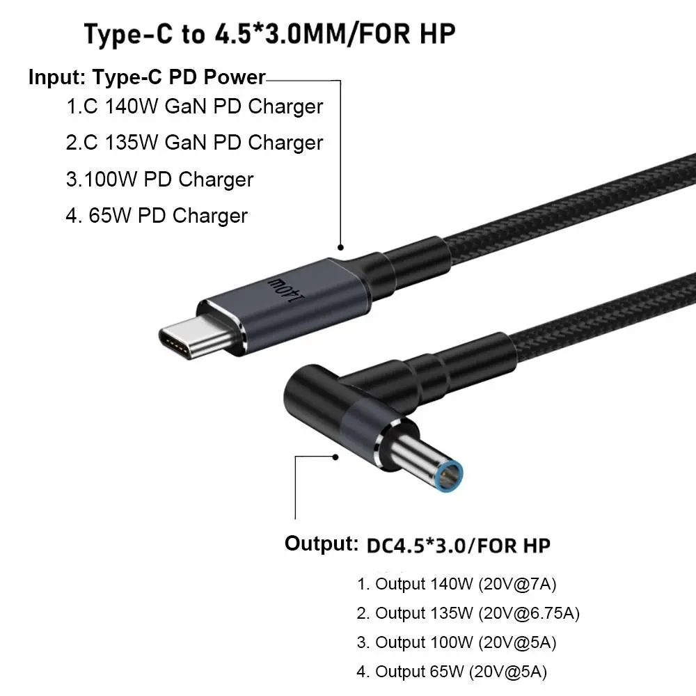 180CM Laptop USB Typ-C zu DC Kabel 20V 7A 5,5X2,5mm PD 140W Konverterkabel Emark Chip Mehrere Modelle für HP/Dell/Asus