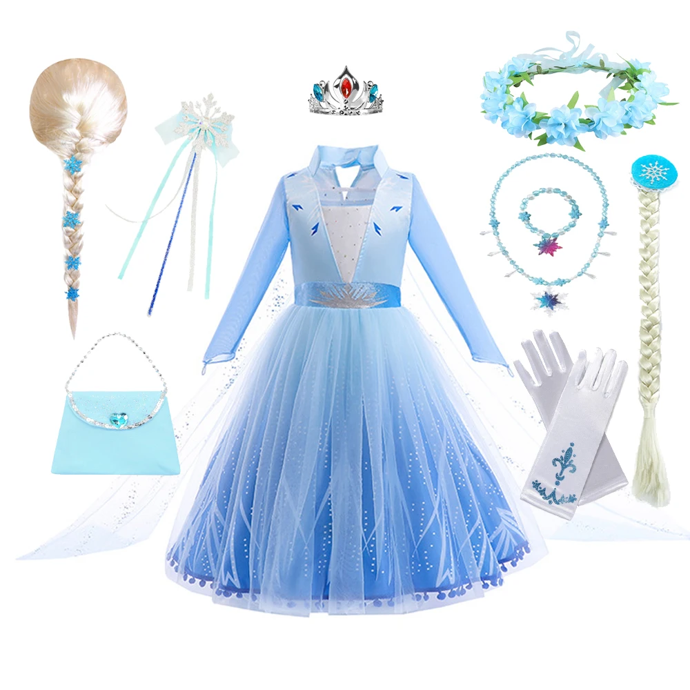 Girls Elsa Dresses Costume Clothes Kid Cosplay Princess Dress Snow Queen Vestido Children Birthday Parti Sukienki