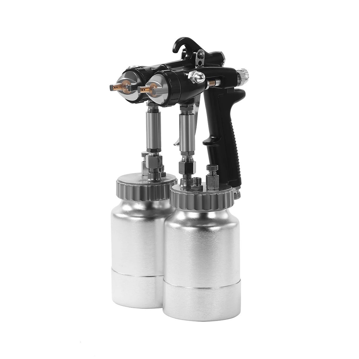 Paint chrome double nozzle head spray gun with tank pot can for chroming