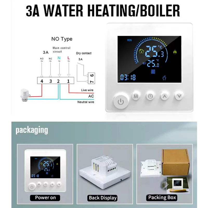 Smart WiFi ThermoandreElectric, Chauffage au sol, Eau, Gaz, Bomicrophone, Température, Télécommande sans fil, Tuya, Google Home, Alexa