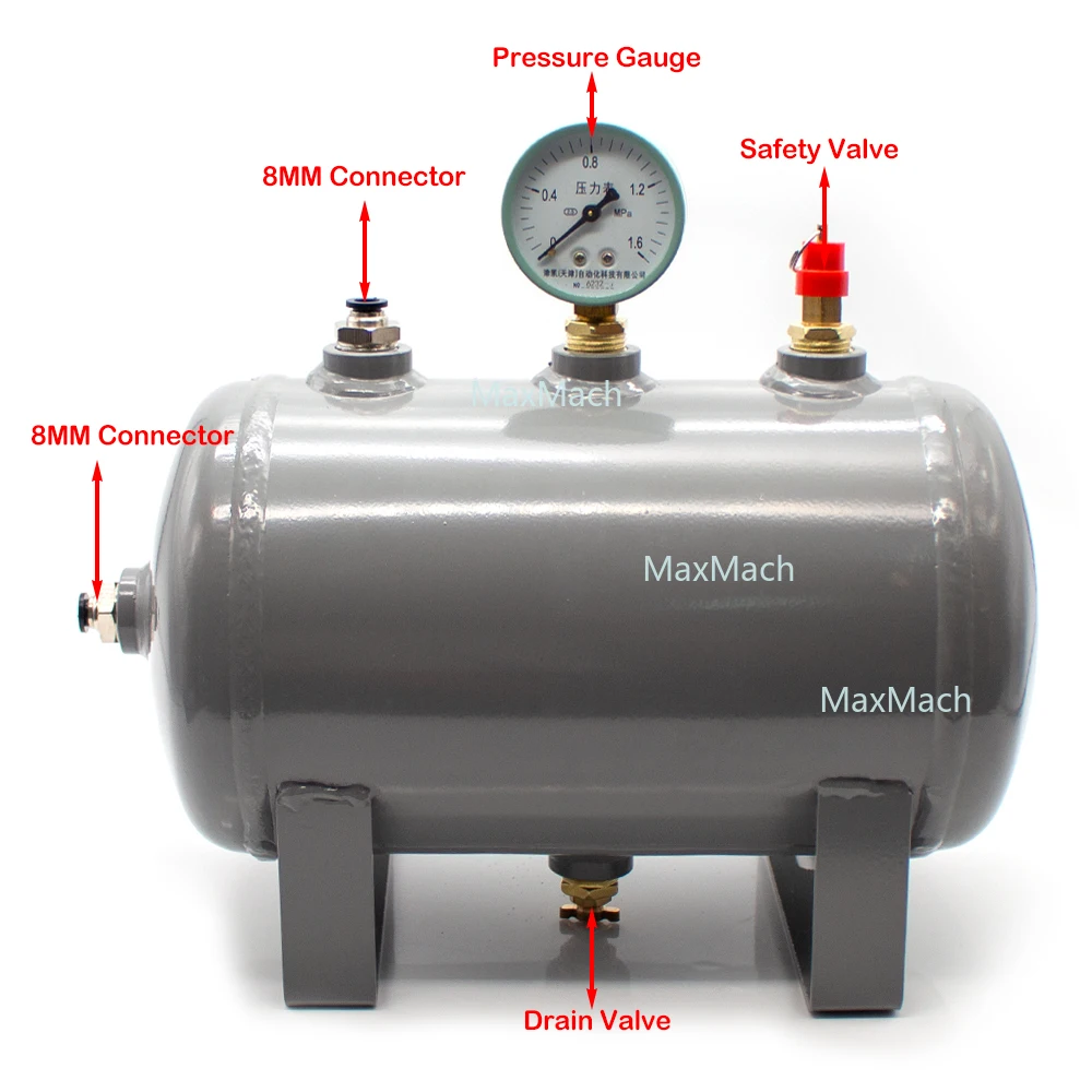 5L أفقي الكربون الصلب خزان الهواء ضاغط الهواء مضخة الهواء خزان الضغط فراغ تخزين اسطوانة مع مقياس الضغط