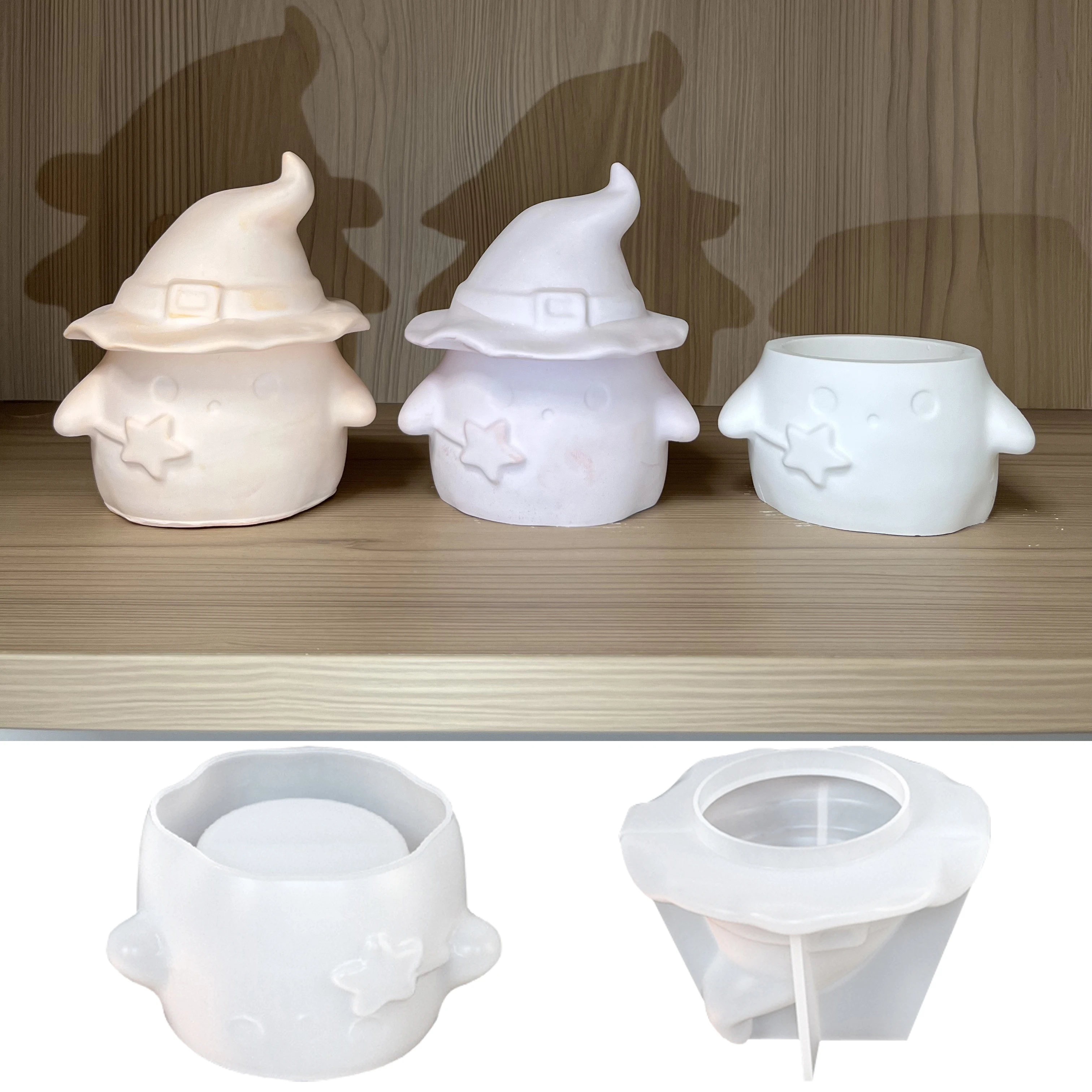 

1 шт. форма для призрака из силиконовой смолы, 3D-коробка для хранения призраков (с дизайном шляпы ведьмы), форма для подсвечника из хрустальной эпоксидной смолы «сделай сам»,