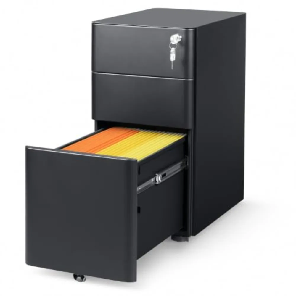 3 Drawer Mobile File Cabinet, Fully Assembled Except Casters | Metal Filing Cainet with Lock for Home Office, Fits