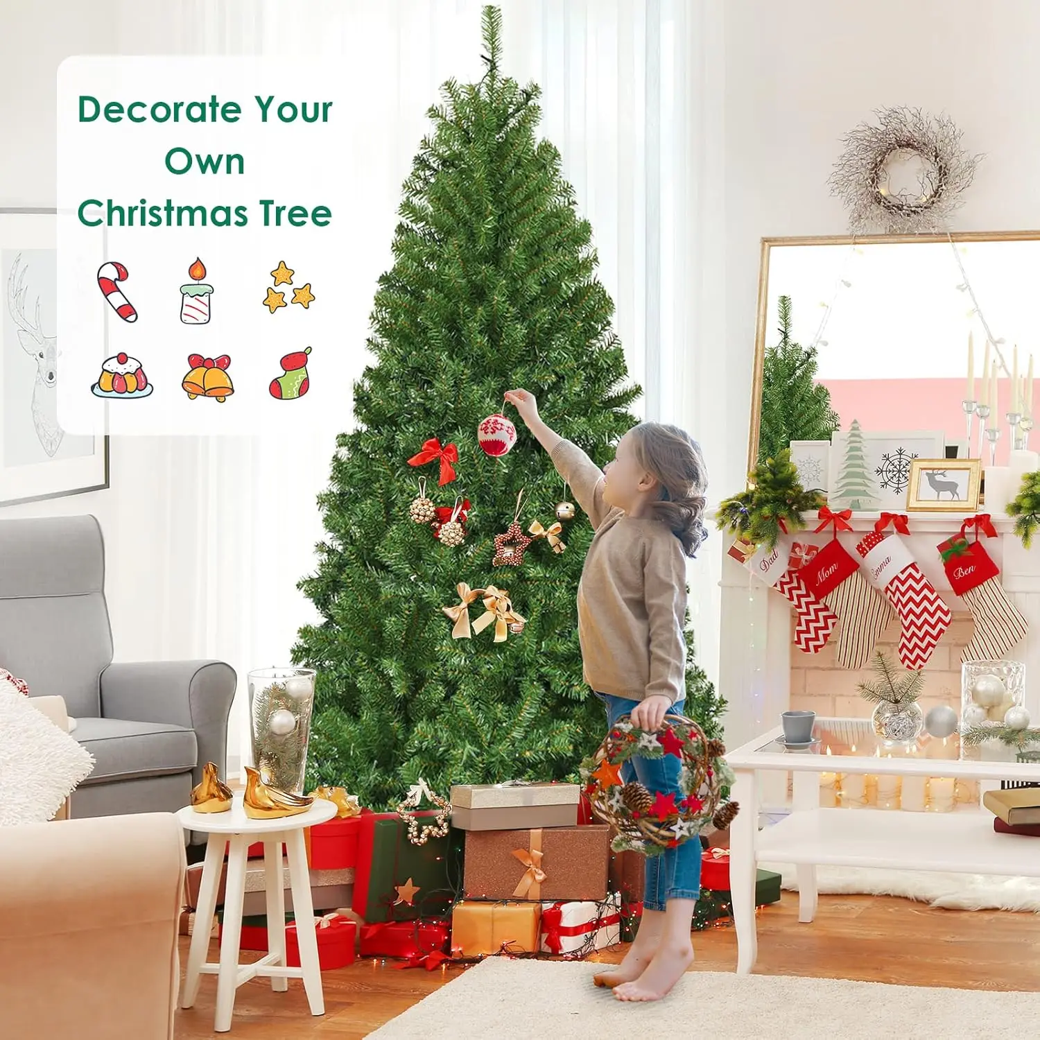 9ft Prelit Christmas Tree, Xmas Tree with 2944 PVC Branch, 1000 Pre-Strung Dual-Colored LED Lights, 11 Lighting Modes & Foldable