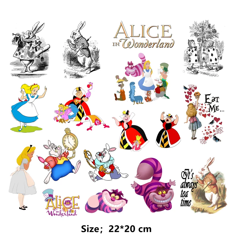 Disney Alice in Wonderland custom patch thermo-stickers for children DIY clothes patches