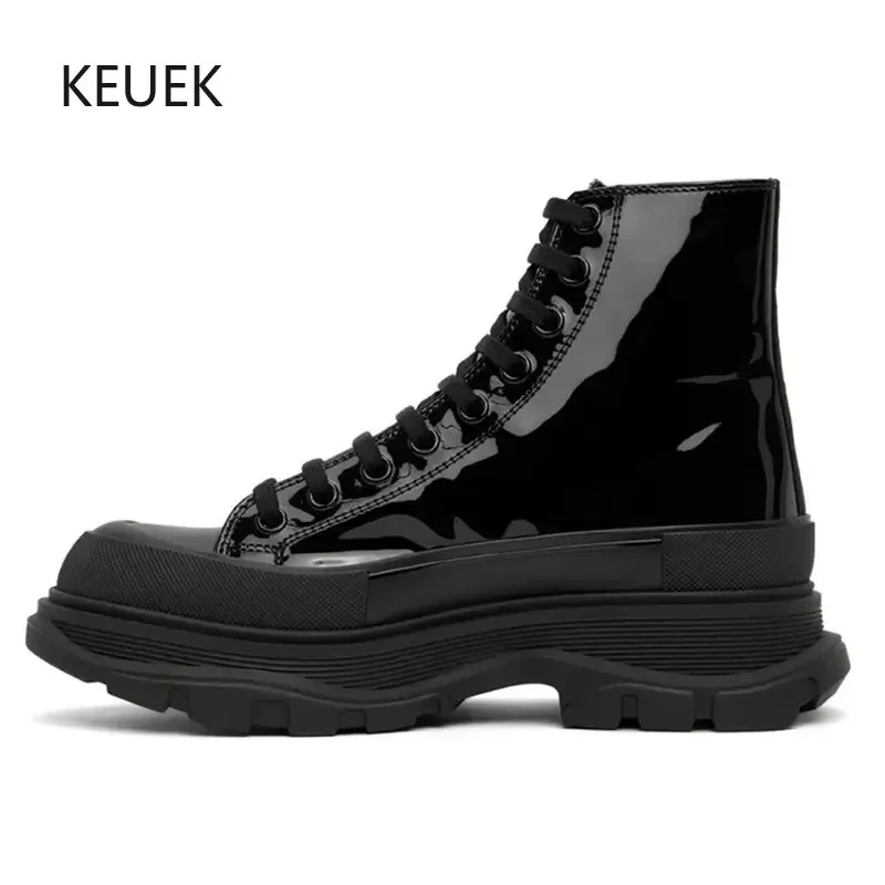 Luxury Men Casual Shoes Genuine Leather Trendy Ankle High-Top Thick-Sole Platform Boots Sneakers Botines Hombre Botas Chelsea