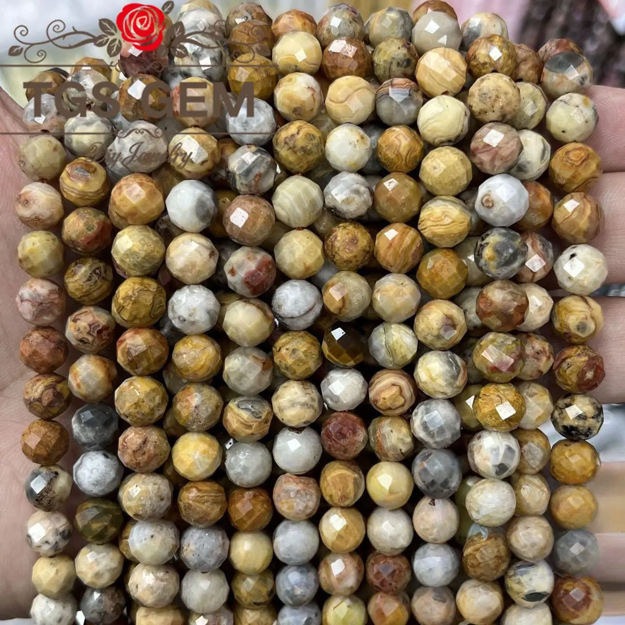 

Factory Engraved hard cut round bead natural AAA Crazy Agate Mausoleum pattern small cut scattered beadsDIY Bracelet jewelry