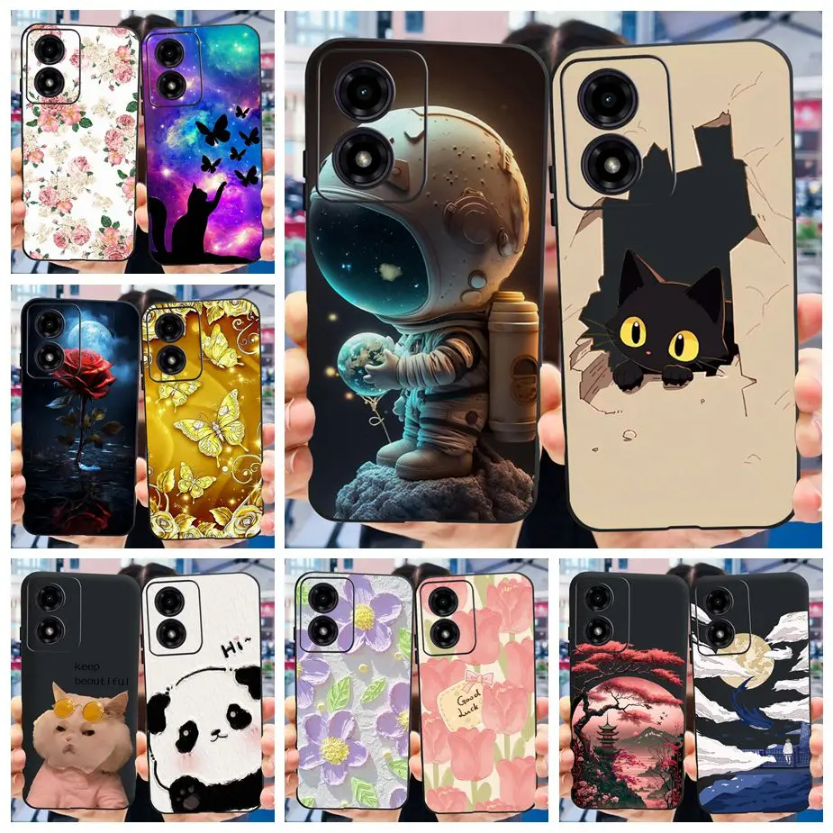 For Motorola Moto E14 Case Cute Cat Astronaut Cartoon Cover 6.56\'\' Shockproof Phone Case For Motorola E14 E 14 MotoE14 Soft Bags