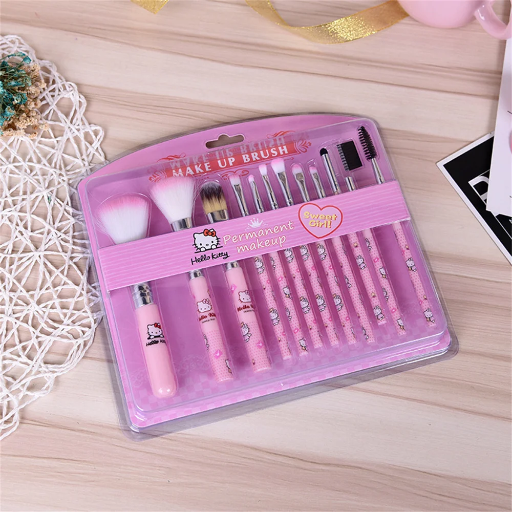 12 pz/set Hello Kitty pennelli per il trucco Anime Cute Sanrio pennello cosmetico Set di strumenti di bellezza in fibra artificiale regali per le