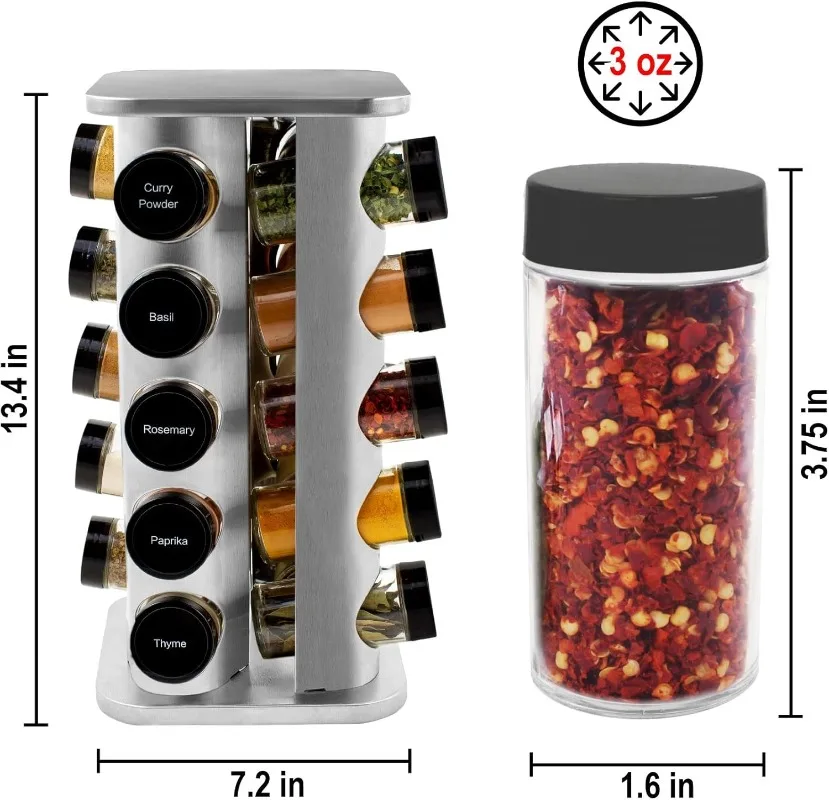 

20 Jar Rotating Spice Rack with Spices Included & 5-Year Free Spice Refill Program – Stainless Steel Countertop Spice Rack