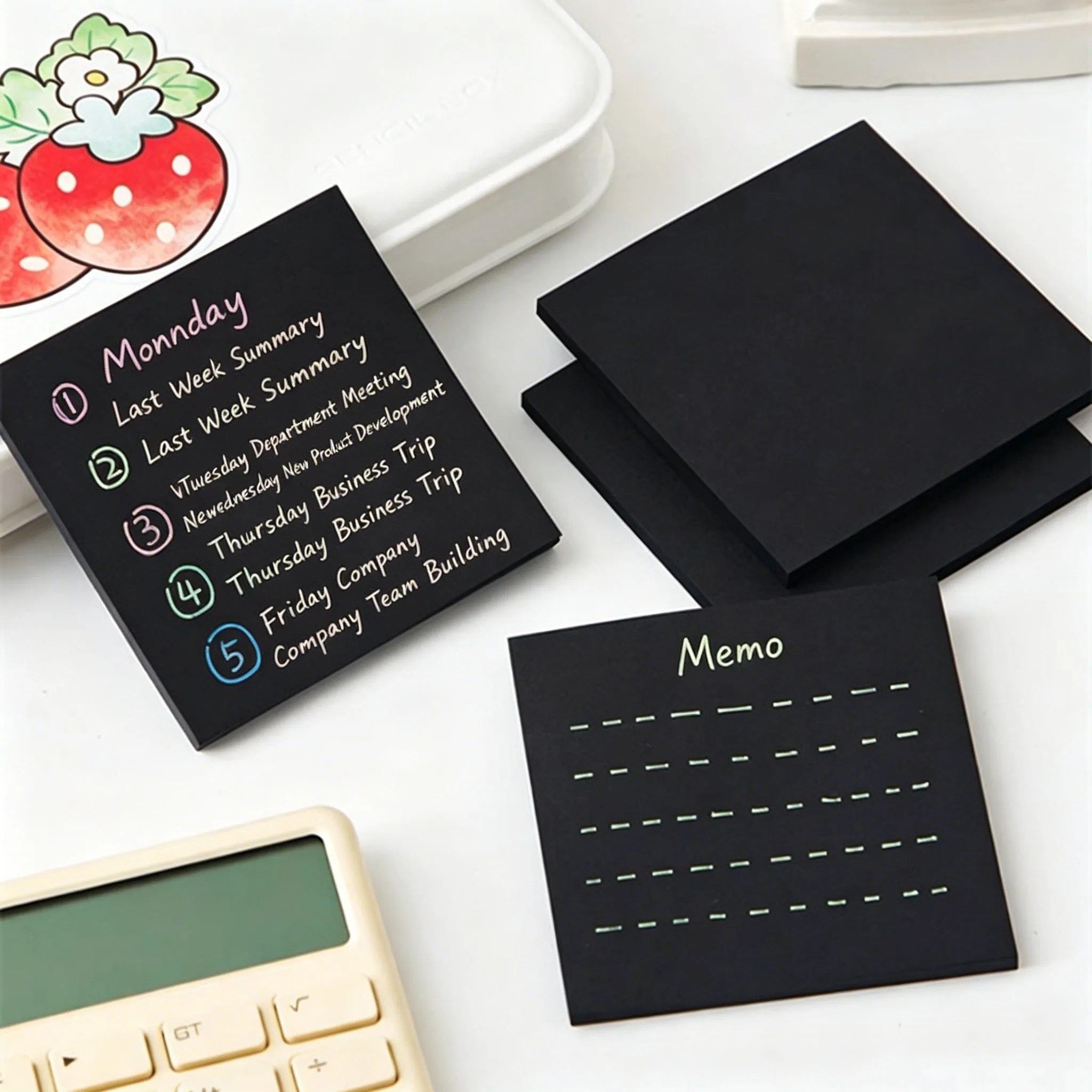 200 Sheets Pure Black Sticky Notes, Creative Black Self‑Adhesive Notepads, High‑Aesthetic Label Memo Notes, Portable Planner Mes