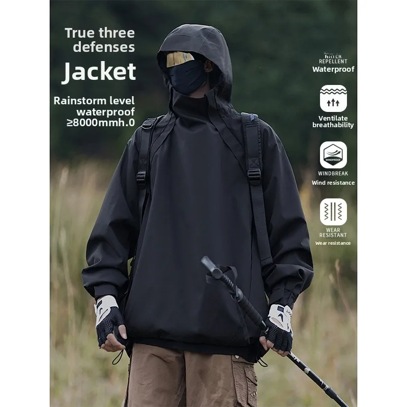 

Мужская уличная куртка-бомбер свободного кроя с капюшоном, функциональная, в американском стиле, для весны и осени, модный бренд