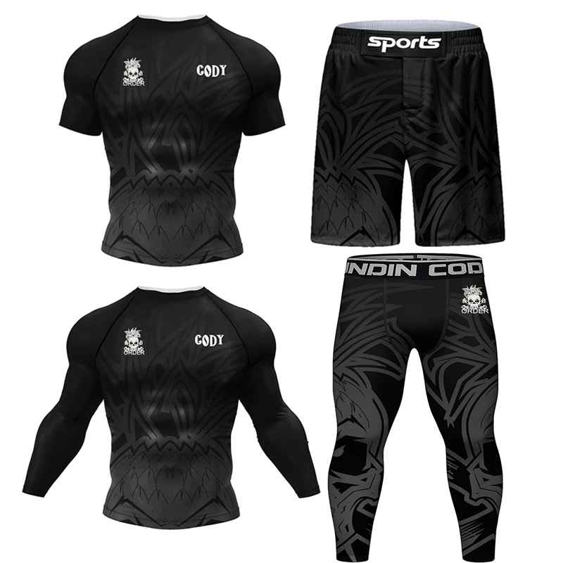 Jiu Jitsu koszulki do kickboxingu Muay bokserskie koszulki męskie BJJ MMA Rashguard kompresyjne zestawy odzieży sportowej legginsy do biegania garnitur