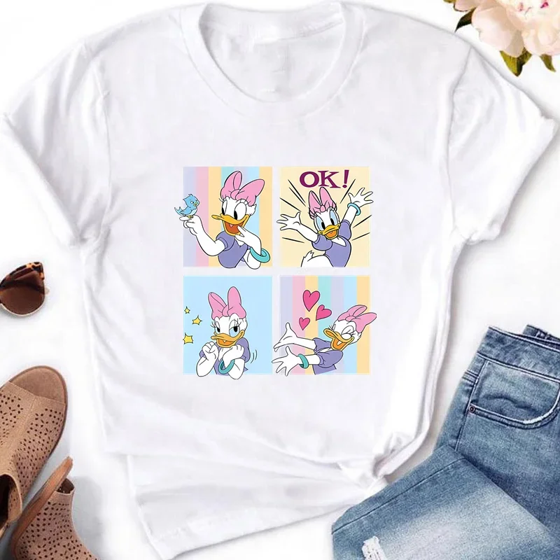 Daisy Duck T-shirt Women Y2k Harajuku Graphic Minnie Mouse Marie Cat T Shirts Summer Tee Tops Ladies Shirt Print Clothing